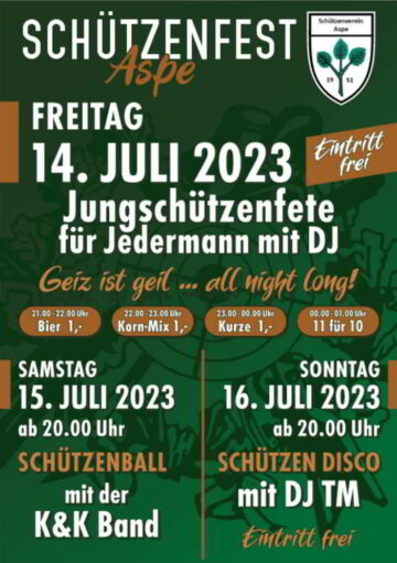 Plakat zum Schützenfest 2023 in Aspe